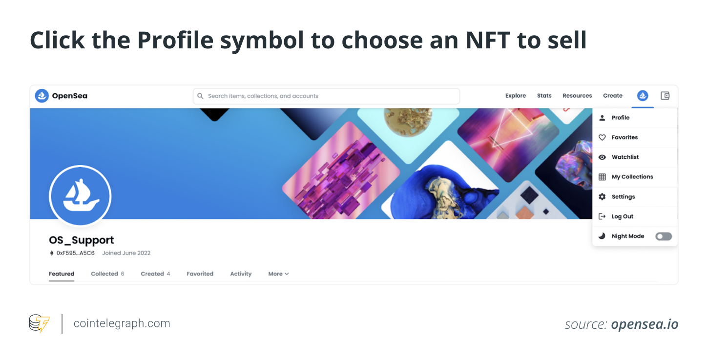Click the Profile symbol to choose an NFT to sell