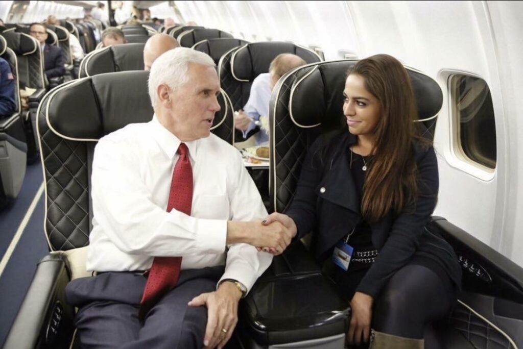 Adelle Nazarian interviewing Mike Pence in 2016, before he became the vice president. Source: Adelle Nazarian